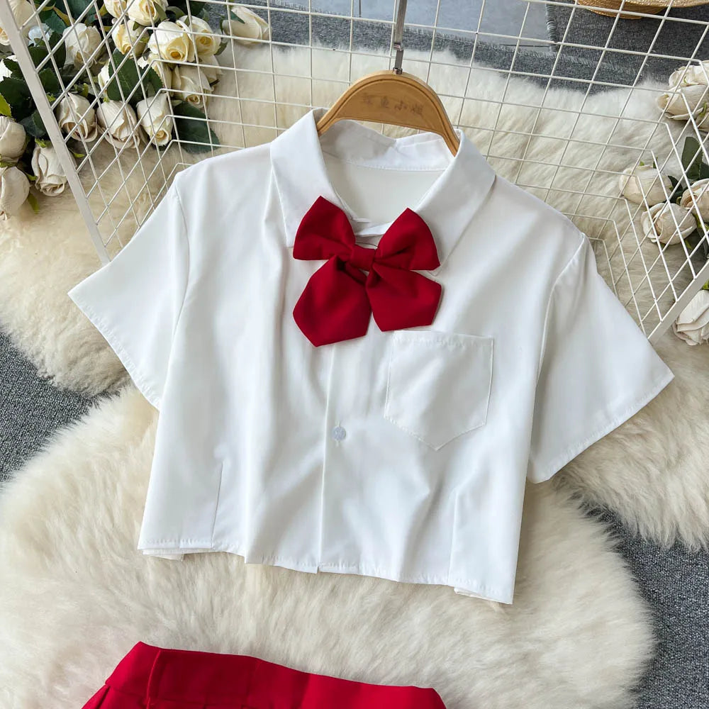 Traje de Cosplay para mujer, Camisa corta con cuello de solapa, minifalda a cuadros y tangas, ropa de dormir Sexy de estilo preppy 2023 Wanita