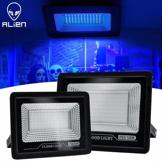 ALIEN 100W LED étanche 392nm UV lumière noire scène lumière noire lampe à large spectre ultraviolette pour Halloween danse de noël DJ Disco fête