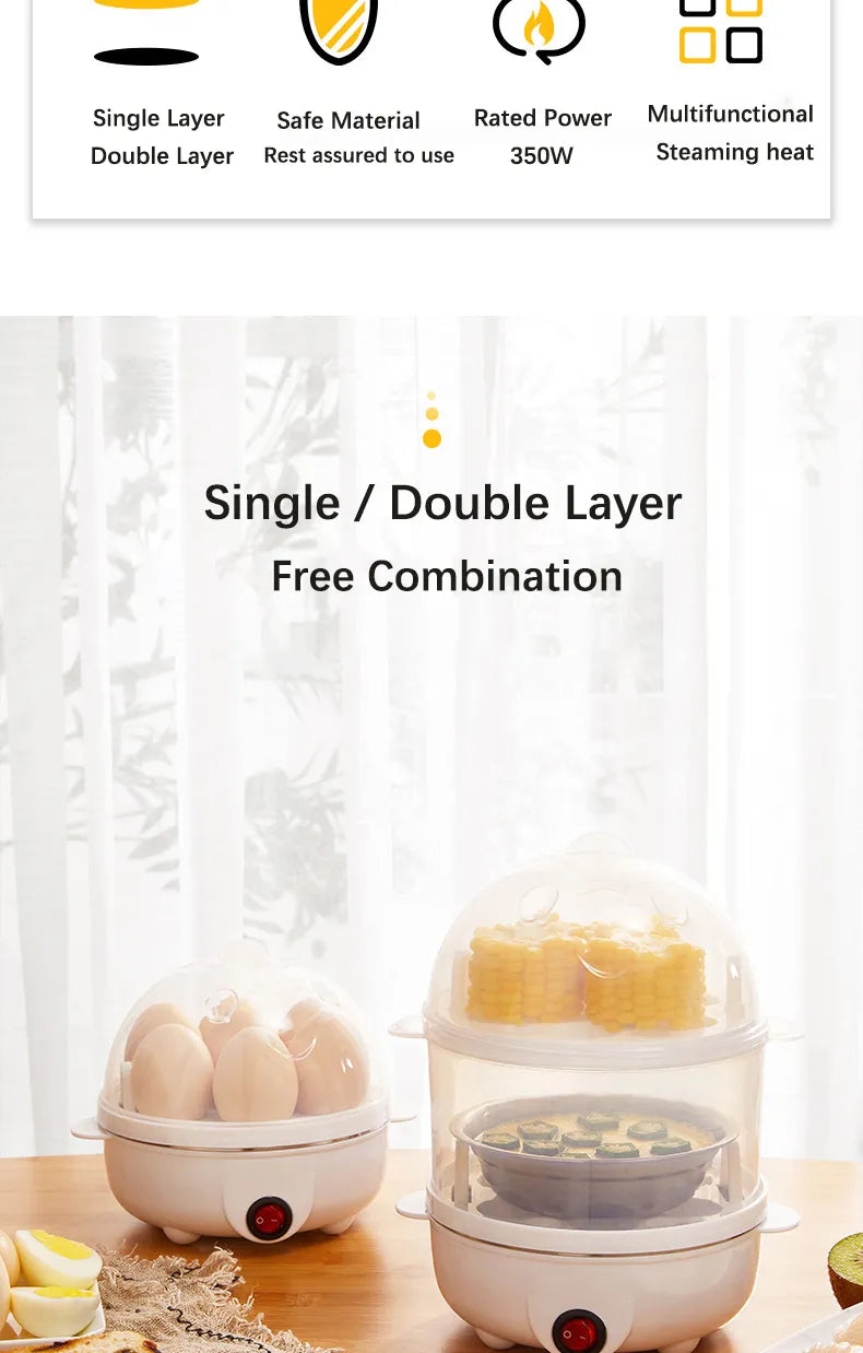 Egg Boiler Double Layers Multifunction Electric Egg Cooker Steamer Corn Milk Steamed Rapid Breakfast Cooking Appliances Kitchen