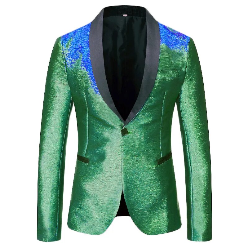 Mens Shiny Fashion Gradient Dress Blazer One Button Shawl Lapel Elegant Suit Jacket Men Casual Party Prom Wedding Banquet Tuxedo