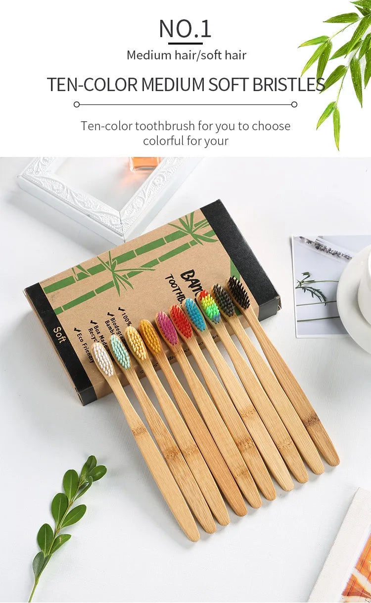 Cross Border Single Bamboo Toothbrush Set Natural Bamboo Toothbrush Tablet Set Ten Pack Bamboo Products Toothbrush