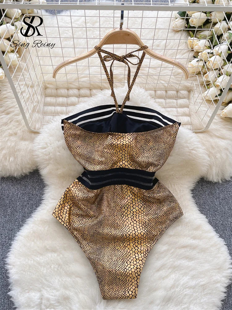 2023 Strapless Sexy Playsuits Ladies Halter Backless Slim Swimsuits Streetwear Open Crotch  Shiny Bodysuits Wanita