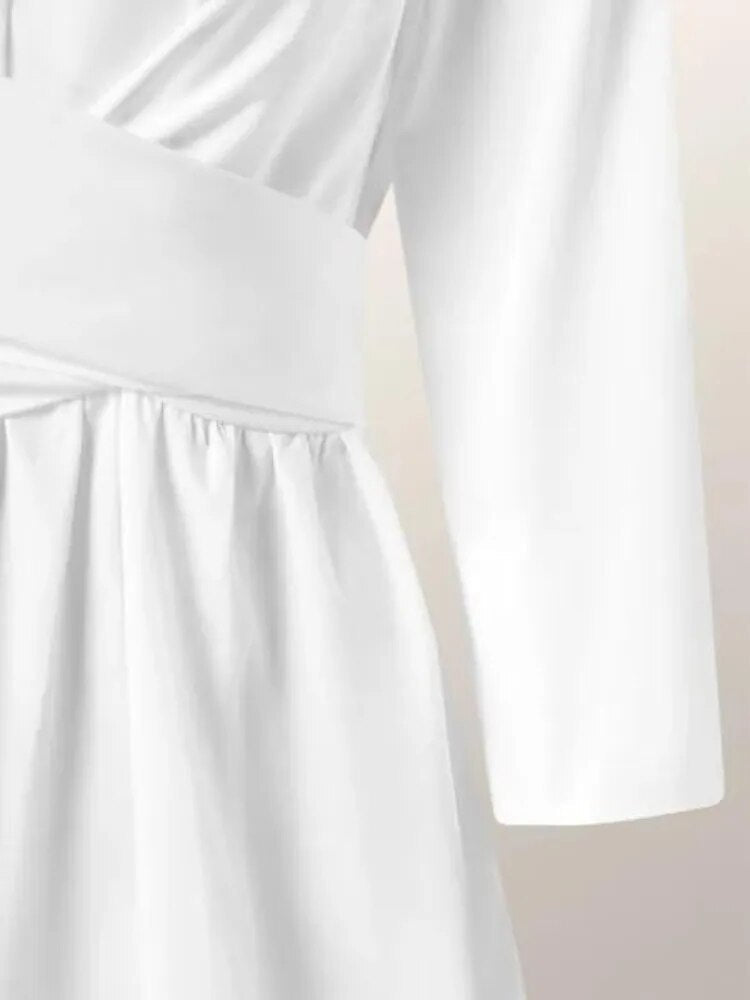 Vestidos para mujer, Primavera Verano 2023, vestido de manga larga con solapa y tirantes lisos, vestido blanco, ropa de calle para mujer, vestidos de noche