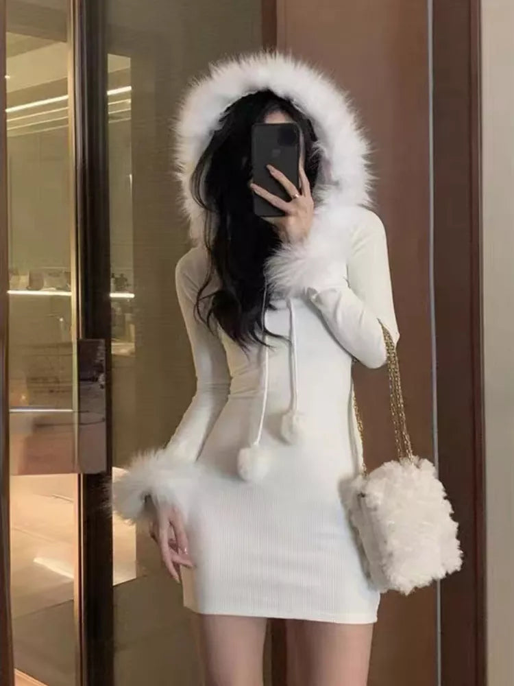 Sexy Bodycon Y2k Mini Dress Party 2022 Winter Pure Color One Piece Dress Korean Fashion Slim French Elegant Casual Dress Design