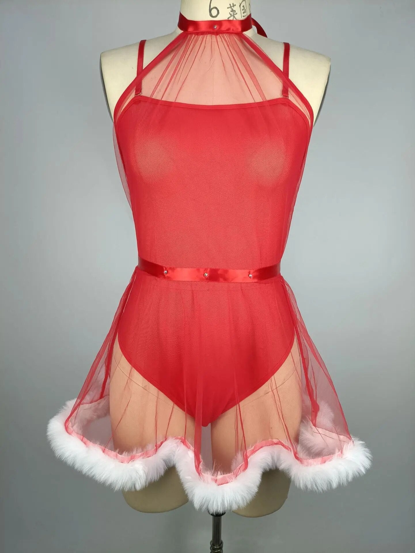 Body fantaisie de noël avec robe transparente Sissy, Costumes féminins adultes, costume sexuel, désir rouge, tenue pour fille chaude