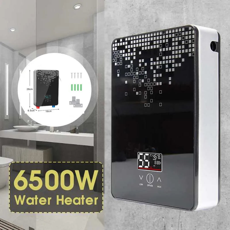 6500W 220V Electric Hot Water Heater Tankless Instant Boiler Bathroom Tankless Shower Set Thermostat Safe Intelligent Automatica