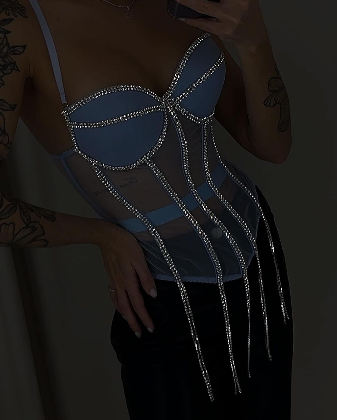 Conjunto de corsé de lencería con diamantes de imitación para mujer, ropa interior de lujo de 2 piezas, sujetador de realce y bragas íntimas con purpurina elegante