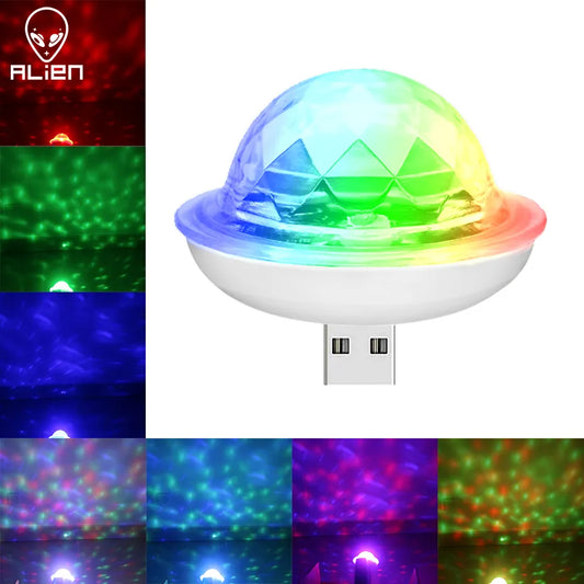 ALIEN Car USB Magic Ball DJ Disco Sound Active Party Strobe Light Apple USB Interface Holiday Atmosphere Decorations Effect Lamp