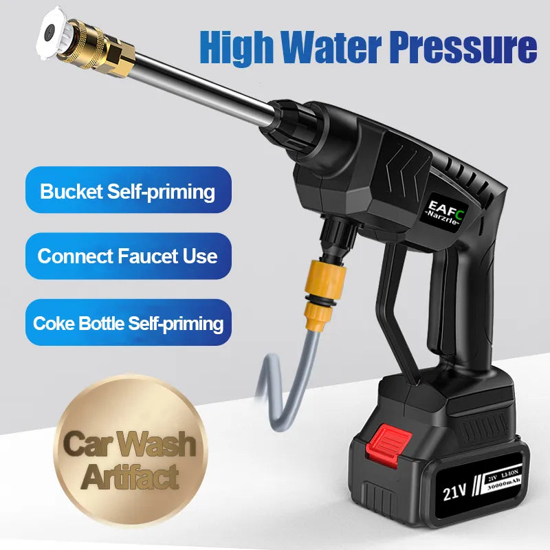 Pistola de agua de lavado de coche de alta presión inalámbrica, 500W, 21V, PISTOLA DE PULVERIZACIÓN, lavadora portátil de alta presión, generador de espuma con batería de 30000mAh