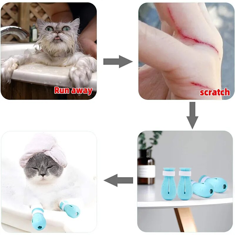 Protecteur de griffes de chat, chaussures de bain anti-rayures pour chat, bottes de lavage de bain réglables pour animaux de compagnie, couvre-ongles de patte de chat, fournitures de toilettage pour animaux de compagnie