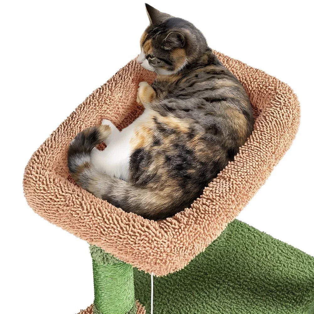 42" H Cactus Cat Tree Tower with Natural Sisal Scratching Posts,Green & Brown,Cat Supplies So That Cats Can Play Happily At Home