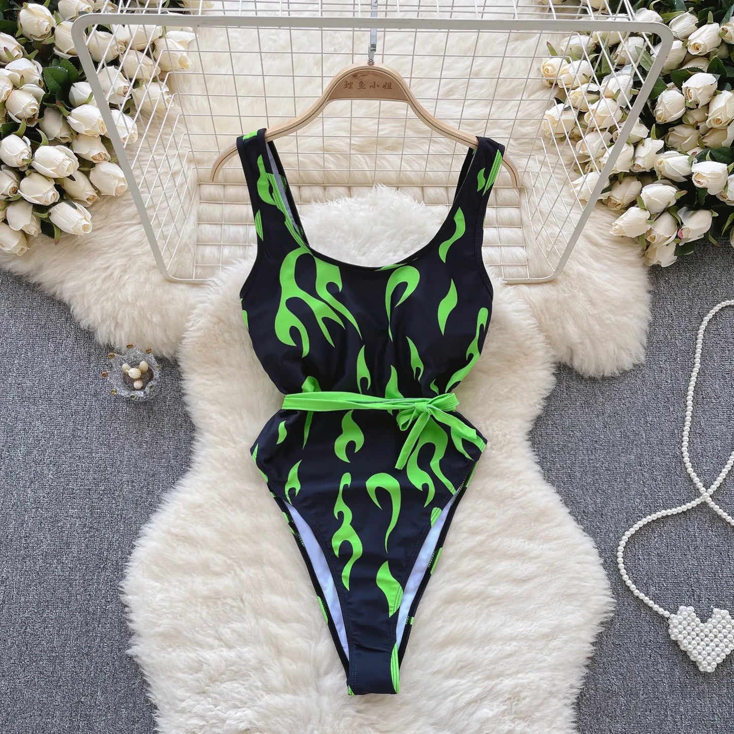 Strap Print Slim Swimsuits Ladies Backless Elastic Tank Playsuits 2023 Fashion Vintage Ins Sexy Bodysuits Wanita