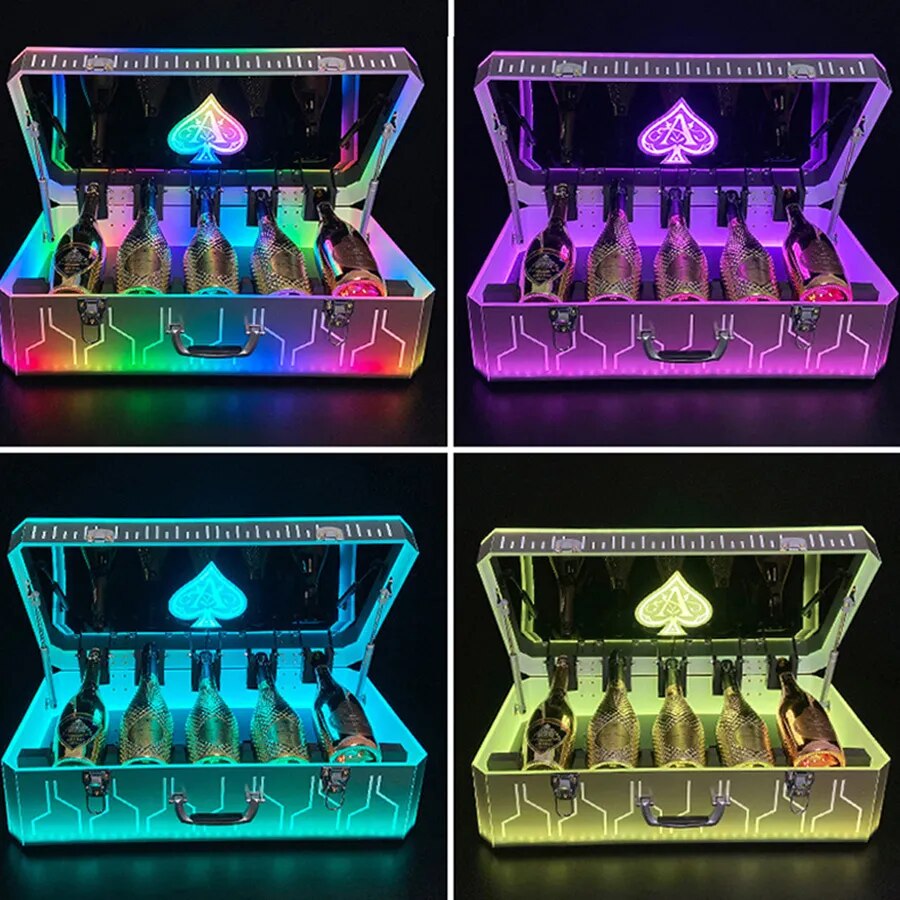 Custom Led Acrylic Nightclub Champagne Bottle Presenter Display Box 5 Bottles Vip Bottle Presenter Service Tray Carrier Case