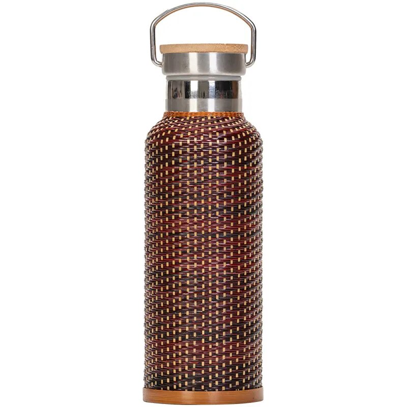 Vintage bamboo woven portable stainless steel thermos cup Hot kettle Outdoor travel water bottle hand as a hot water bottle gift