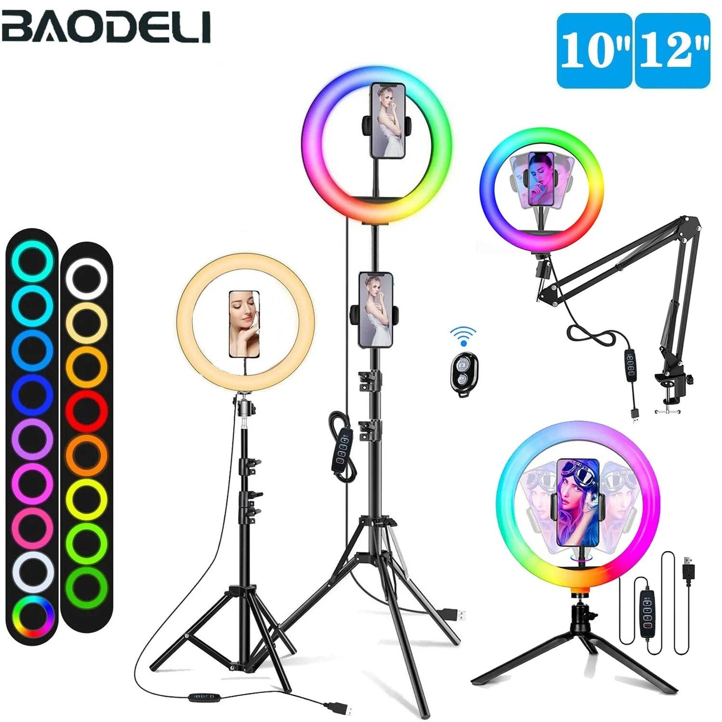 Anillo de luz para Selfie de 12 pulgadas y 30cm, trípode RGB, soporte para teléfono, anillo de fotografía, luz de relleno circular, lámpara Led de Color, maquillaje Trepied