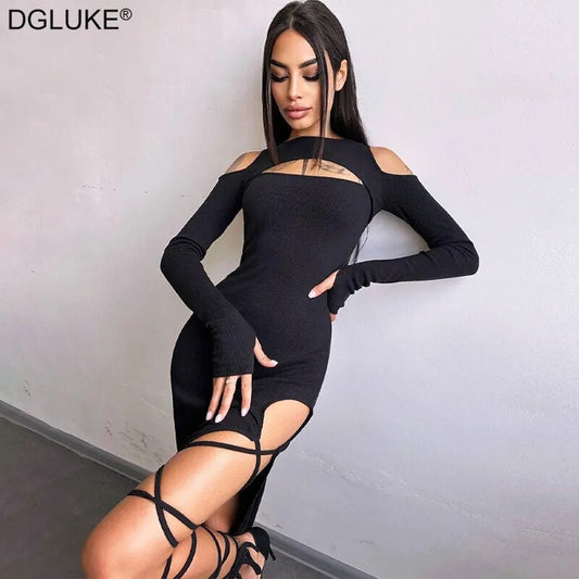 Cold Shoulder Long Sleeve Maxi Dress Cut Out  Bodycon Dress Sexy Party Night Club Long Dress Women Autumn Winter