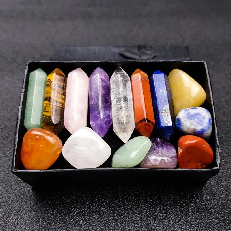 Ensemble de pierres et de cristaux de guérison Chakra en cristal de Quartz pointu, pierres précieuses hexagonales en Quartz Rose pour la décoration de la chambre à coucher de méditation, 14 pièces