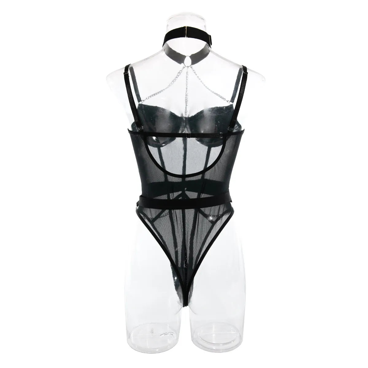 Wanita Strapless Mesh Sensual Bodysuits Women Chain Design Slim Backless  Rompers 2023 Strap Sheer Underwear Playsuits