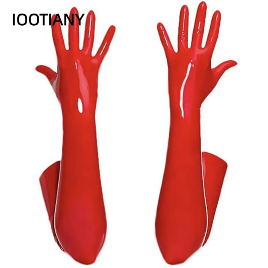 Gants de danse Sexy Wetlook Punk Rock Hip Hop Jazz Disco, en cuir, longs et moulants, mitaines métalliques brillantes, accessoire de Cosplay