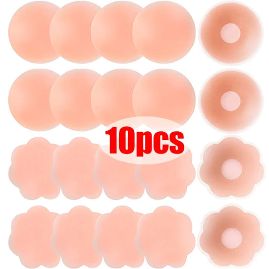 10 Uds. Cubierta reutilizable de silicona para pezones, pegatina para sujetador para mujer, sujetador sin tirantes para realzar el pecho, almohadillas invisibles para cinta para el pecho