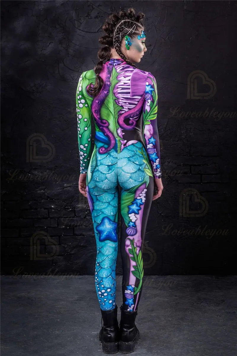 Costume de Cosplay pour femme, Costume Sexy, élément de couleur, bleu, body d'halloween, combinaison de sport taille haute pour adultes