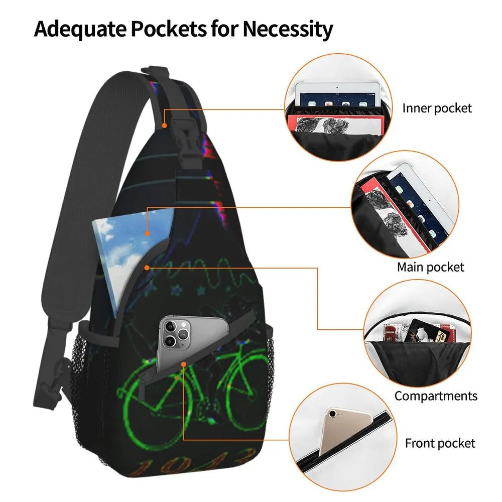 Albert Hoffman LSD Bicycle Day Sling Bags for Men Fashion Acid Blotter Party Shoulder Crossbody Chest Backpack Traveling Daypack