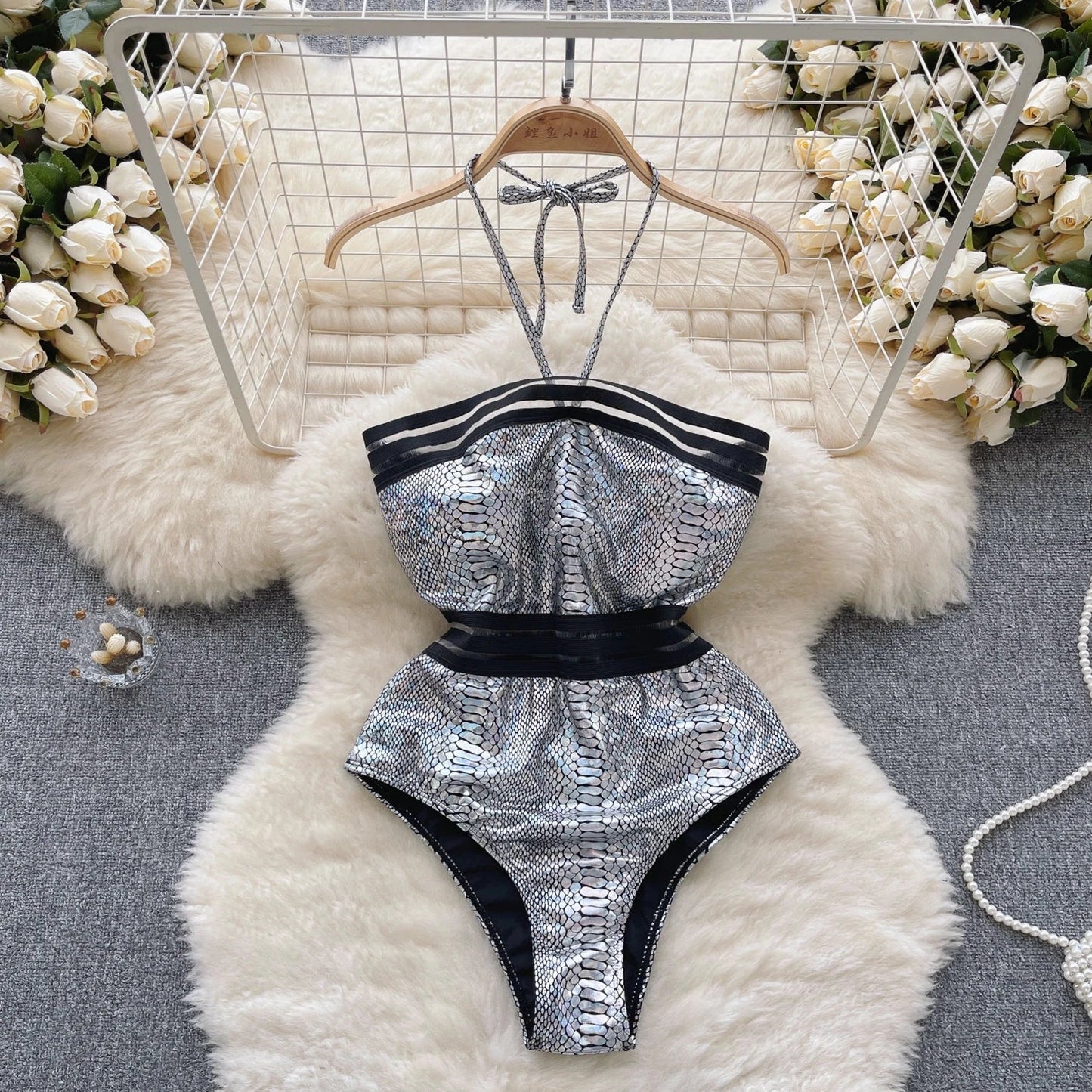 2023 Strapless Sexy Playsuits Ladies Halter Backless Slim Swimsuits Streetwear Open Crotch  Shiny Bodysuits Wanita