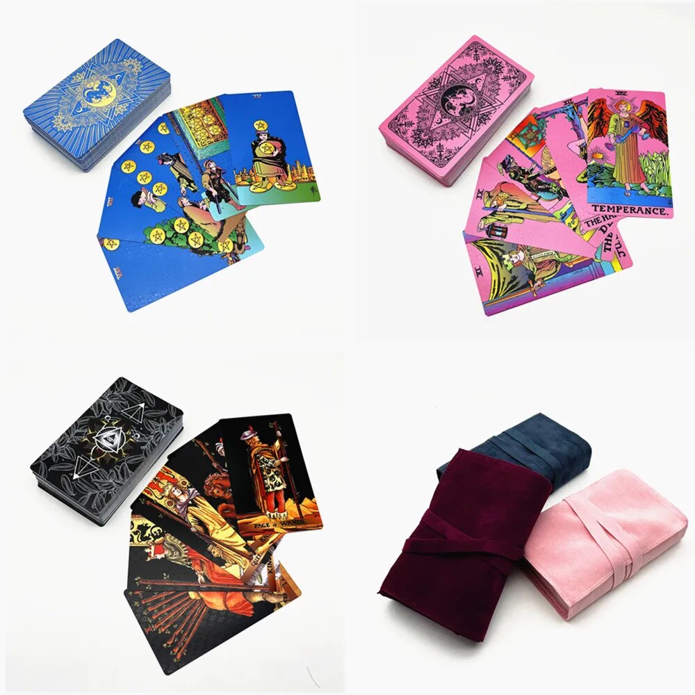 1 jeu de cartes de Tarot en plastique rose bleu noir avec sac de rangement en tissu imperméable Durable Divination livre de guidage anglais Oracle L743