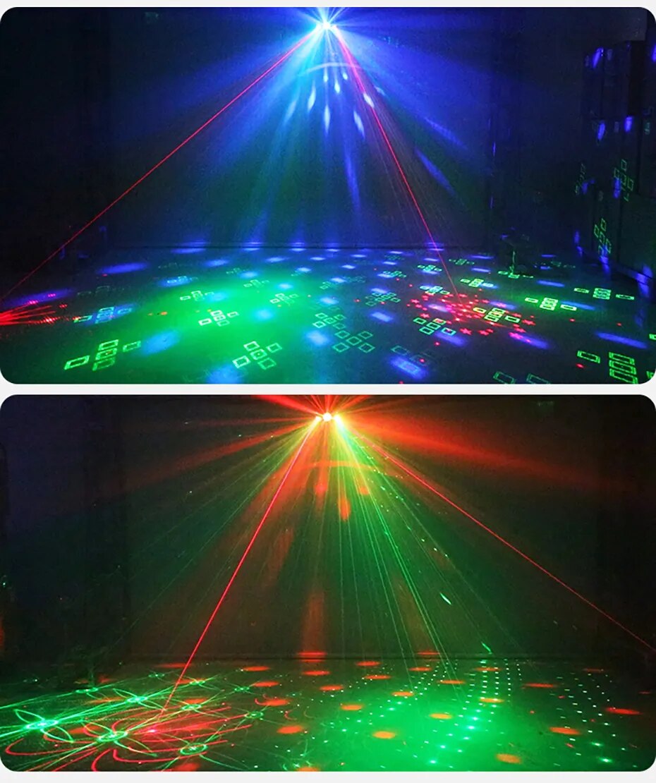 ALIEN DJ Disco Party Dual Red Green Patterns Laser Light Projector LED Magic Ball RGBW Strobe Xmas Holiday Wedding Stage Effect