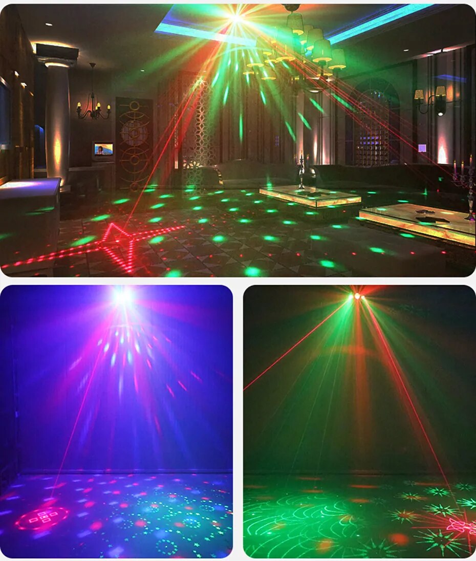 ALIEN DJ Disco Party Dual Red Green Patterns Laser Light Projector LED Magic Ball RGBW Strobe Xmas Holiday Wedding Stage Effect