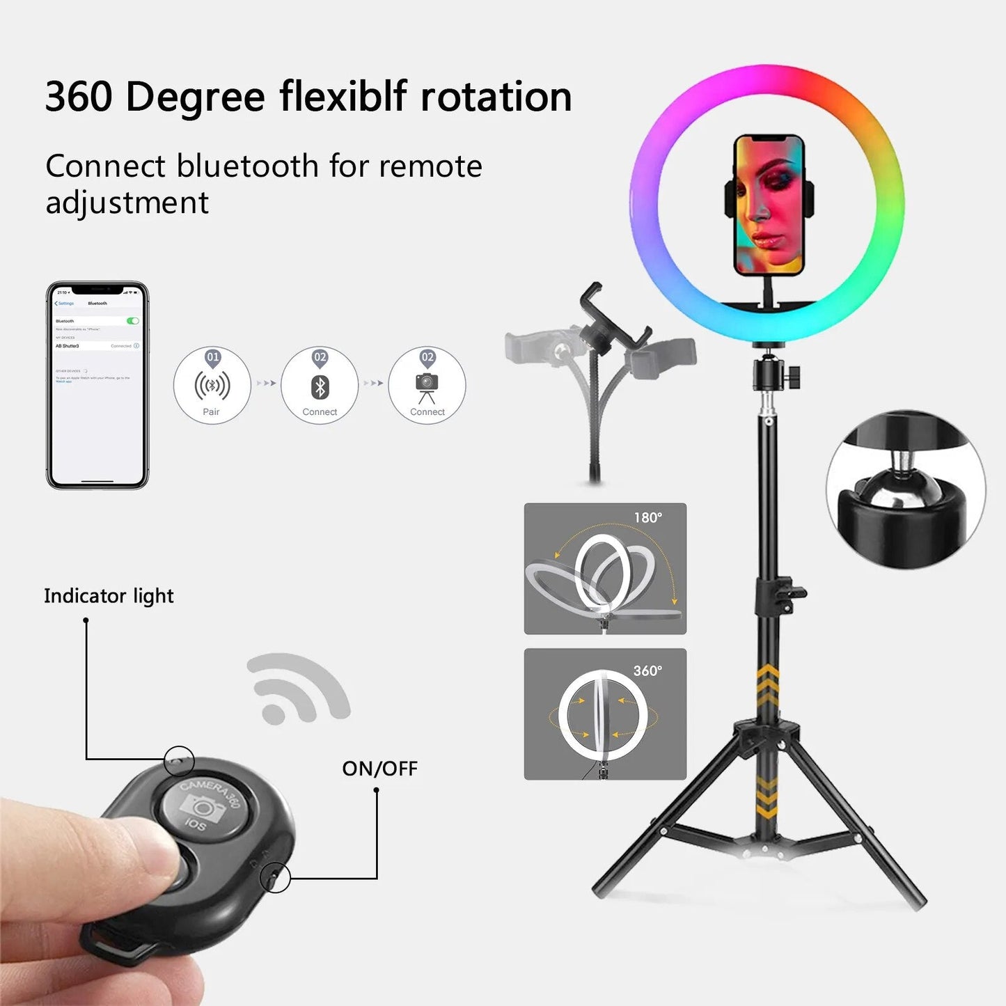 Anillo de luz para Selfie de 12 pulgadas y 30cm, trípode RGB, soporte para teléfono, anillo de fotografía, luz de relleno circular, lámpara Led de Color, maquillaje Trepied