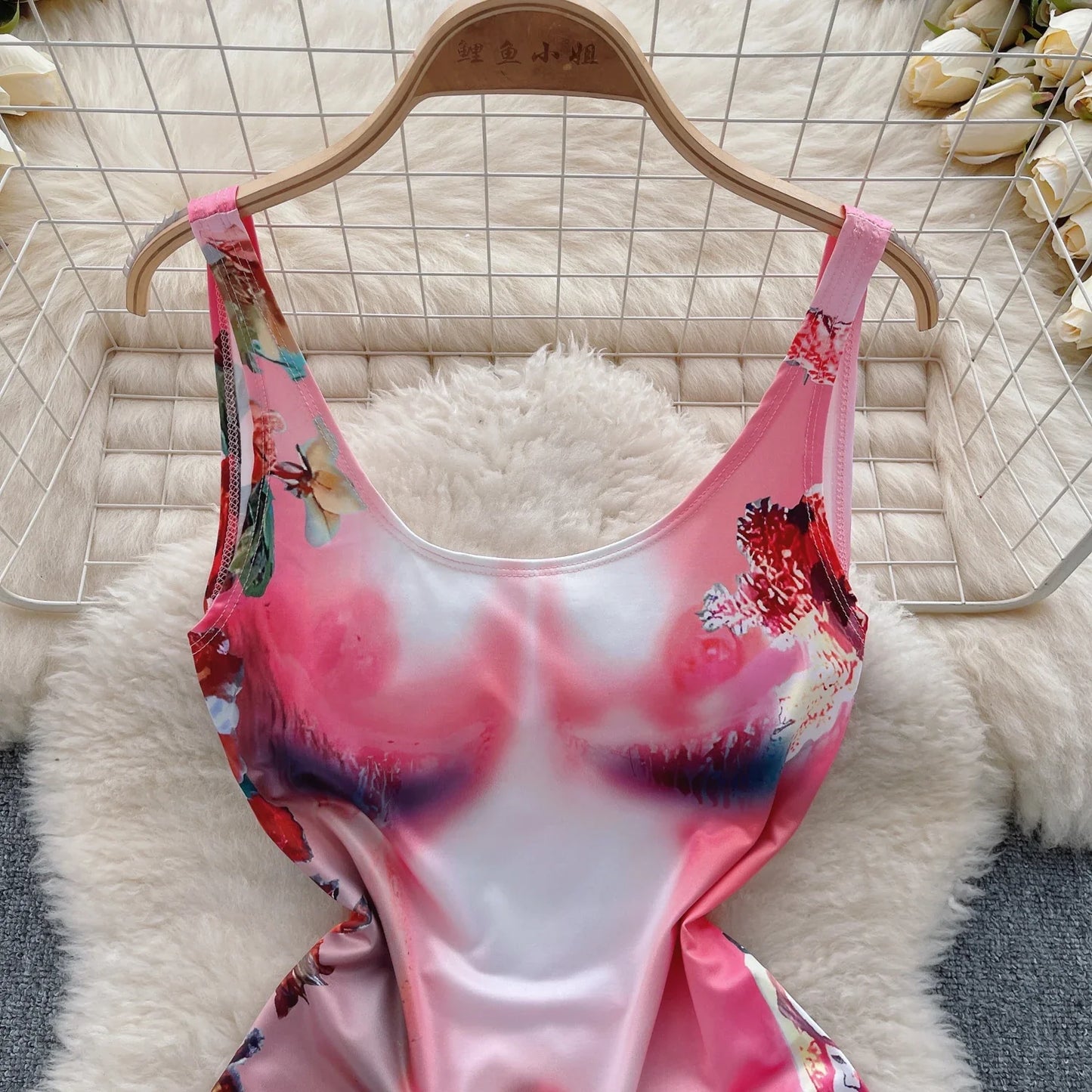 Body Sexy con estampado sin espalda para mujer, Bikini Sensual floral elástico sin mangas con tirantes, monos ajustados con entrepierna abierta Wanita