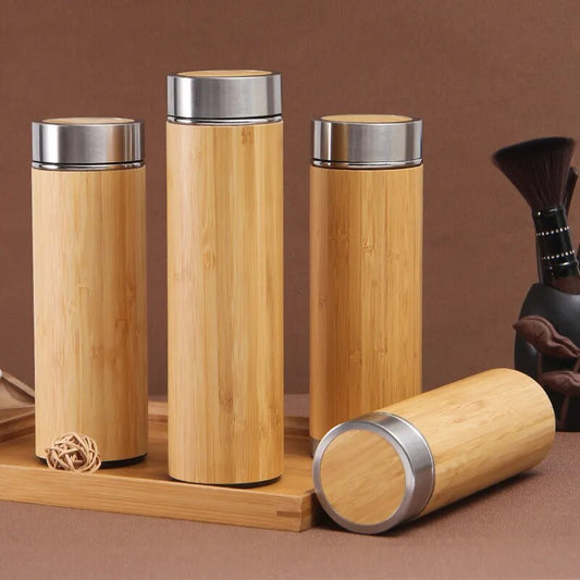 300ml-500ml Creative Bamboo Thermos Bottle Stainless Steel Water Bottles Vacuum Flask Portable Coffee Thermos Cup Customize Logo