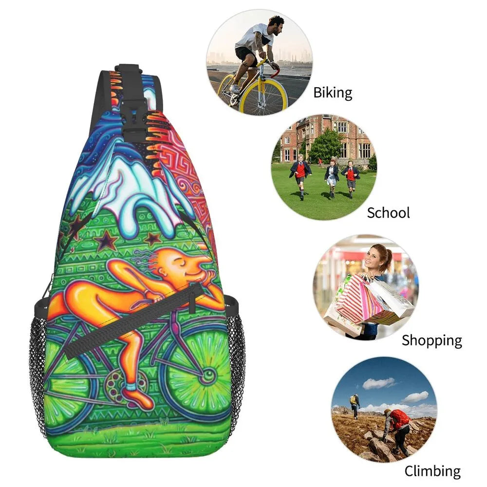 Albert Hoffman LSD Bicycle Day Sling Bags for Men Fashion Acid Blotter Party Shoulder Crossbody Chest Backpack Traveling Daypack