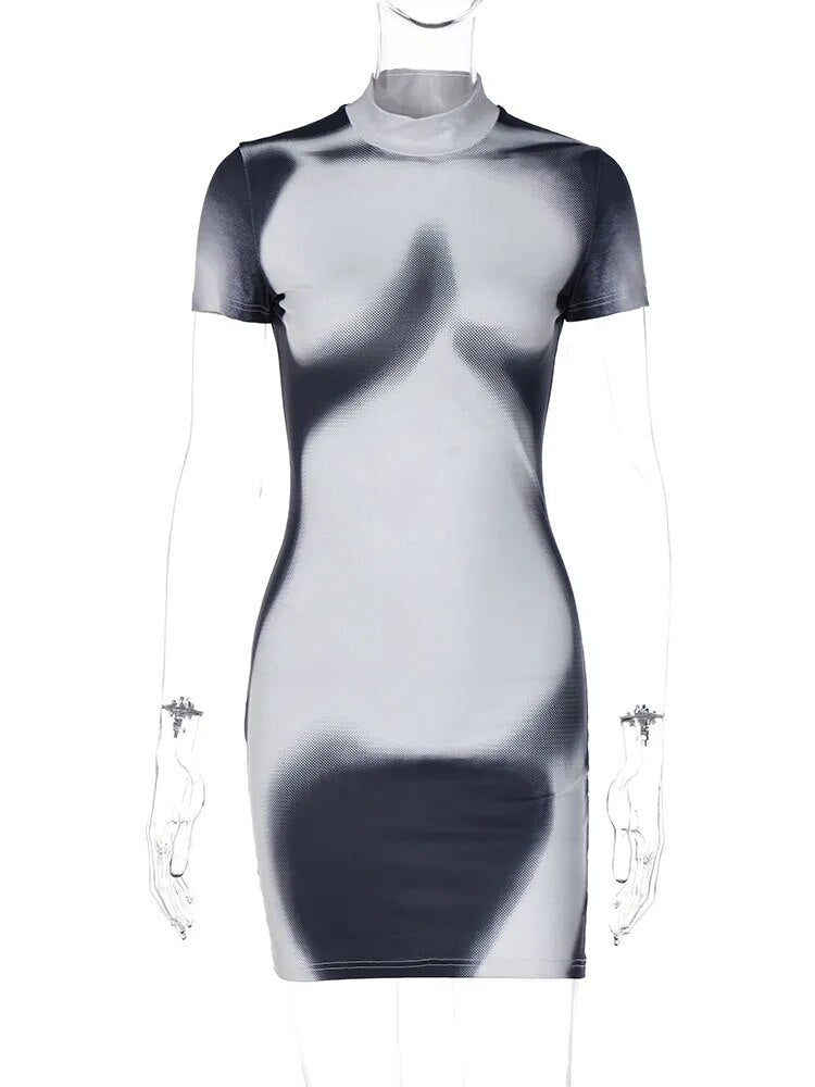 Minivestido ajustado con estampado de cuerpo en 3D, traje de noche para discoteca, vestido corto ajustado de verano para mujer, conjuntos de vestidos de dos piezas Y2K a la moda 2023