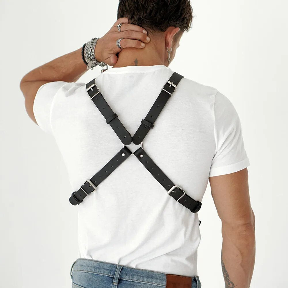 Suspendres Men Sexy PU Leather Harness Male Lingerie Adjustable Body Punk Style Belts Harajuku For Adult