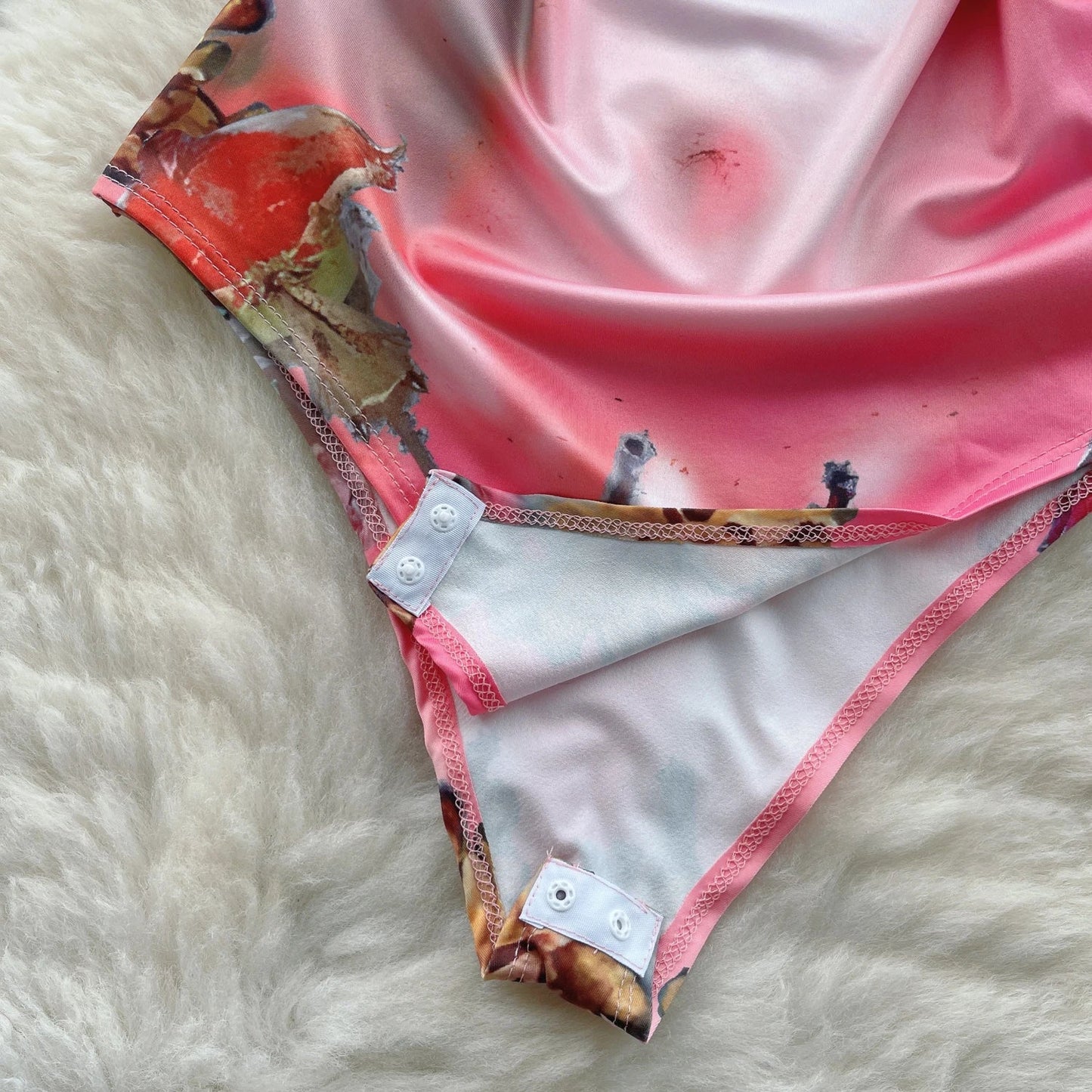 Body Sexy con estampado sin espalda para mujer, Bikini Sensual floral elástico sin mangas con tirantes, monos ajustados con entrepierna abierta Wanita