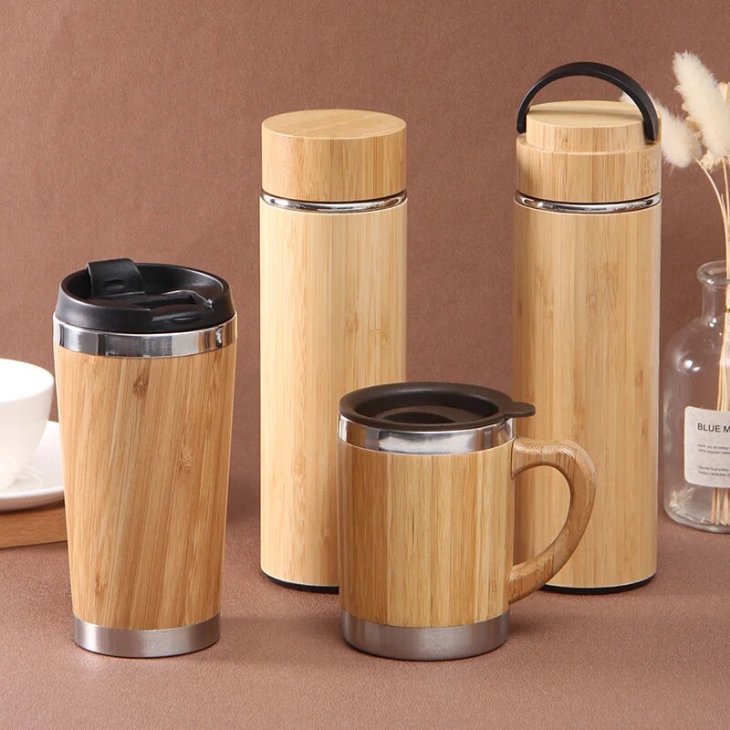 350/450Ml New Bamboo Vacuum Flask Stainless Steel Water Bottle Tumblers Portable Vacuum Flask Coffee Cup Home Office Thermos Cup