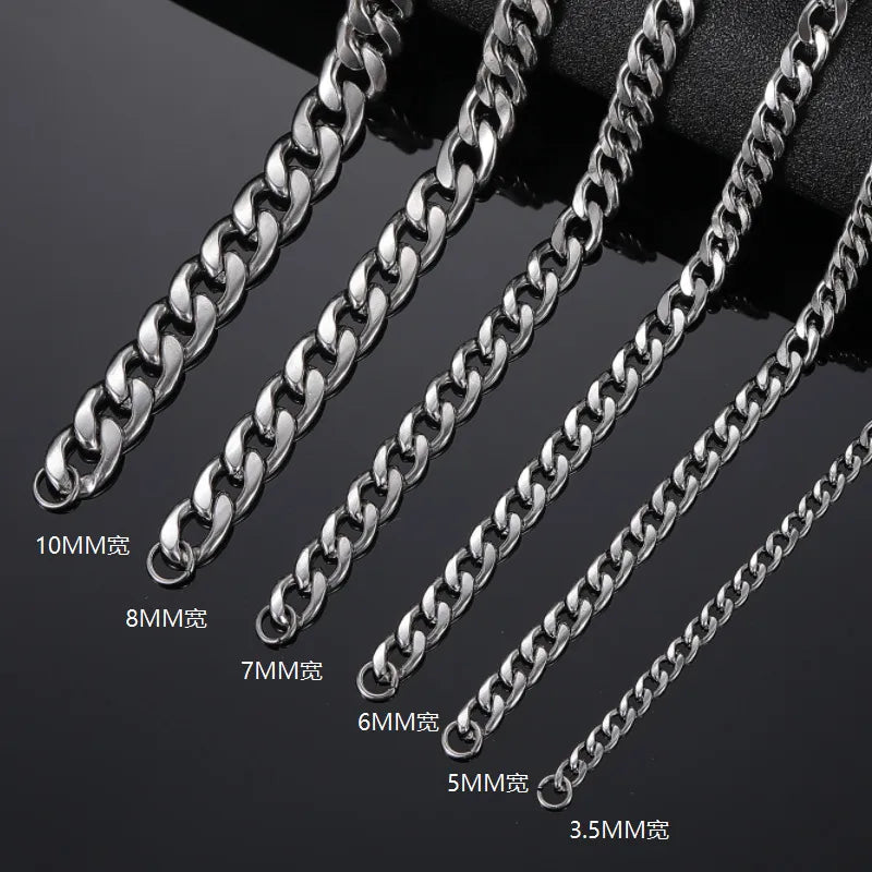 Stainless Steel Chain Necklace Long Hip Hop for Women Men on The Neck  Fashion Jewelry Gift Accessories Silver Color Choker