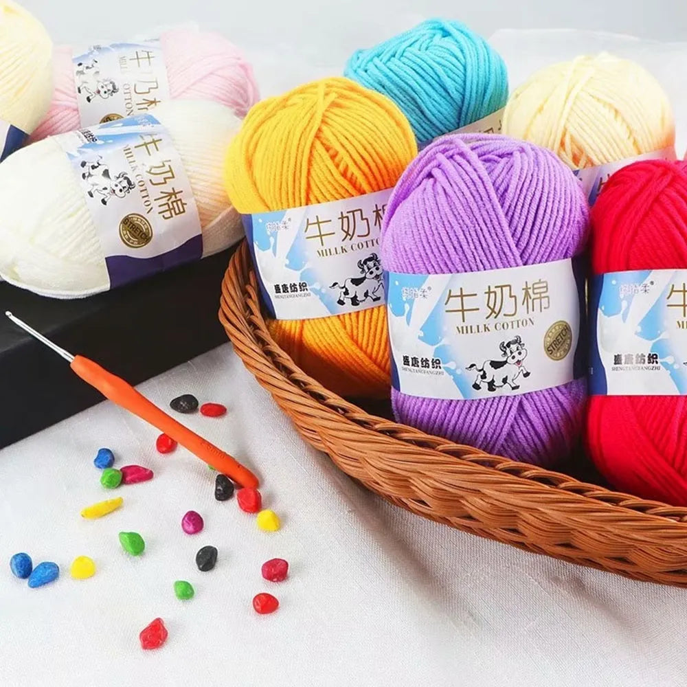 Fil de laine à tricoter en coton au lait, 50g, 5 plis, couture, Lanas teints pour Crochet artisanal, pull, chapeau, poupées, couture, outils de tricot