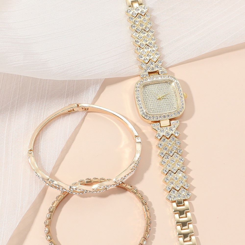 Montre à quartz de mode avec bracelet en diamant carré pour femme