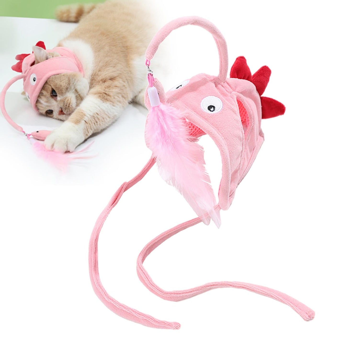 New Head Wearing Feather Funny Cat Stick Funny Cat Toy Stick Gray Big Eye Pet Toys Pet Products