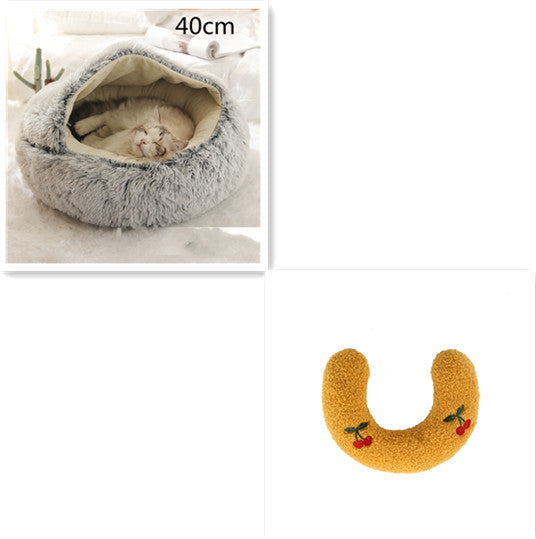 Lit d'hiver 2 en 1 pour chien et chat, lit rond en peluche chaud, maison douce et longue en peluche pour animaux de compagnie