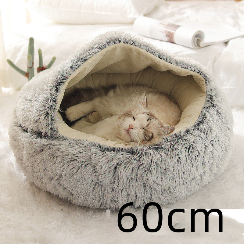 Cama 2 en 1 para perros y gatos, cama de invierno para mascotas, cama redonda de felpa cálida, cama suave y larga para mascotas