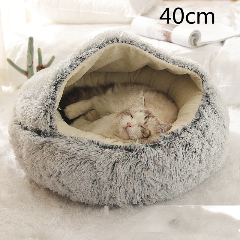 Lit d'hiver 2 en 1 pour chien et chat, lit rond en peluche chaud, maison douce et longue en peluche pour animaux de compagnie