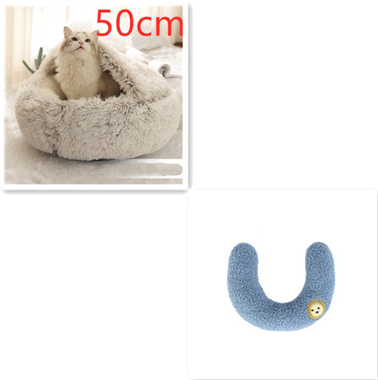 Lit d'hiver 2 en 1 pour chien et chat, lit rond en peluche chaud, maison douce et longue en peluche pour animaux de compagnie