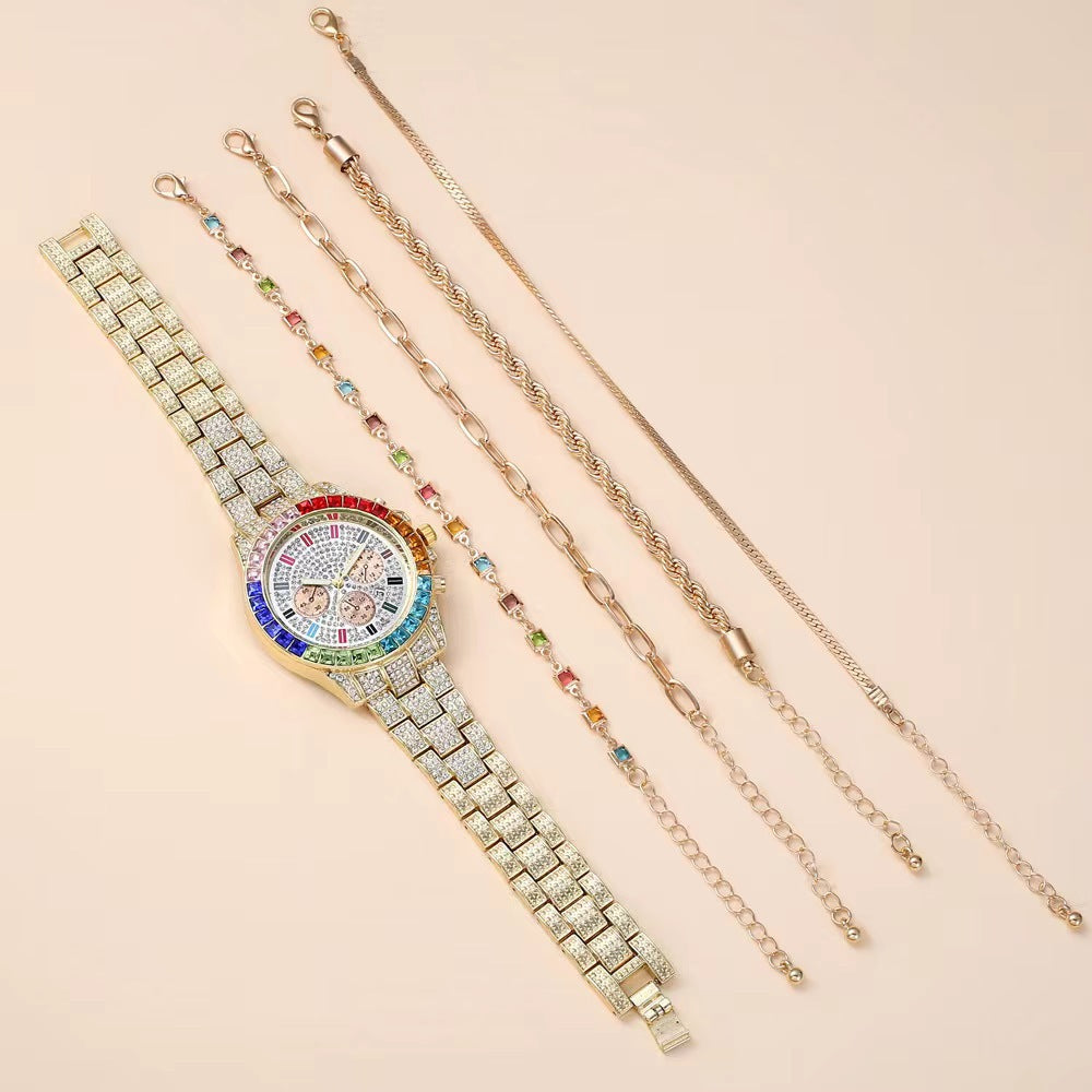 Reloj de pulsera con calendario único y diamantes de acero para mujer