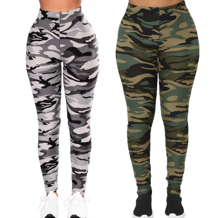 Pantalon Legging Décontracté Gris Imprimé Camouflage