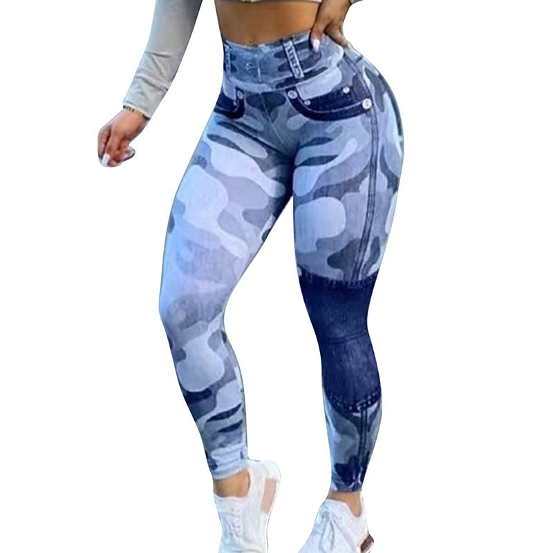 Leggings de yoga coupe slim camouflage imprimé multicolore pour femmes