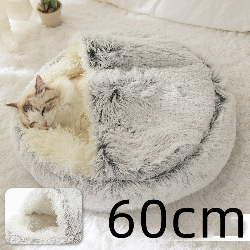 Cama 2 en 1 para perros y gatos, cama de invierno para mascotas, cama redonda de felpa cálida, cama suave y larga para mascotas